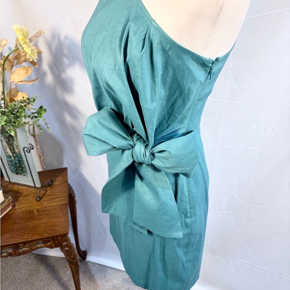 Ted Baker Lauica One Shoulder Linen Blend Mini Dress Turquoise Sz 0 US 2 🧡 - Picture 8 of 12